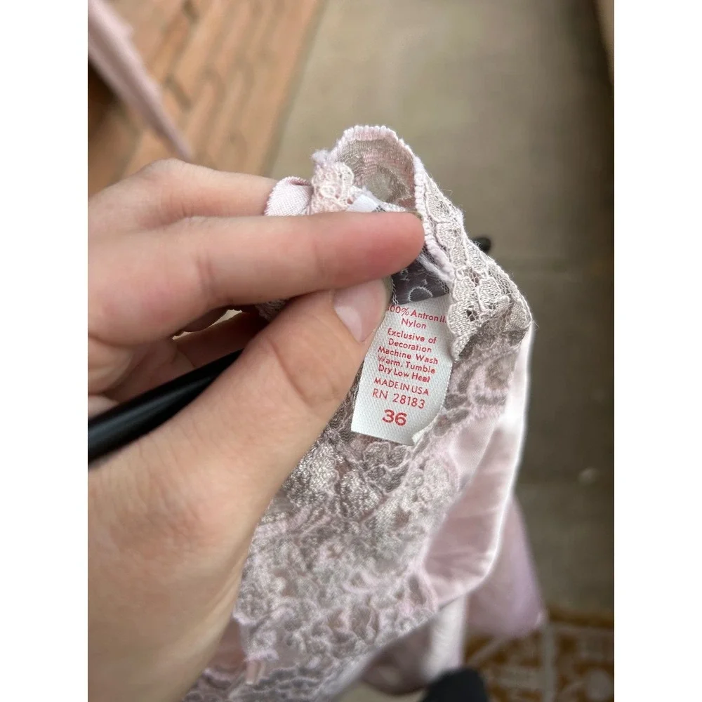 Ashley Taylor Vintage Pink Lace Trim Full Slip Dress Nylon 36 Coquette Fairycore
